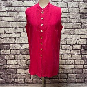 David Dart Pink Button Down Sleeveless Blouse Size L